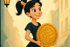A girl holding BTG and striding forward