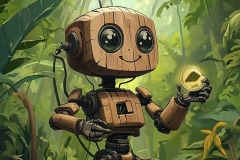 Wooden robot holding BTG